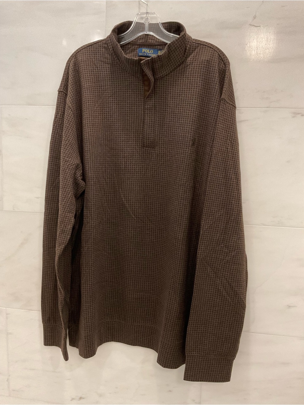 Polo Ralph Lauren Brown HOUNDSTOOTH 1/4 Zip Luxury Jersey Pullover 2XLT W19